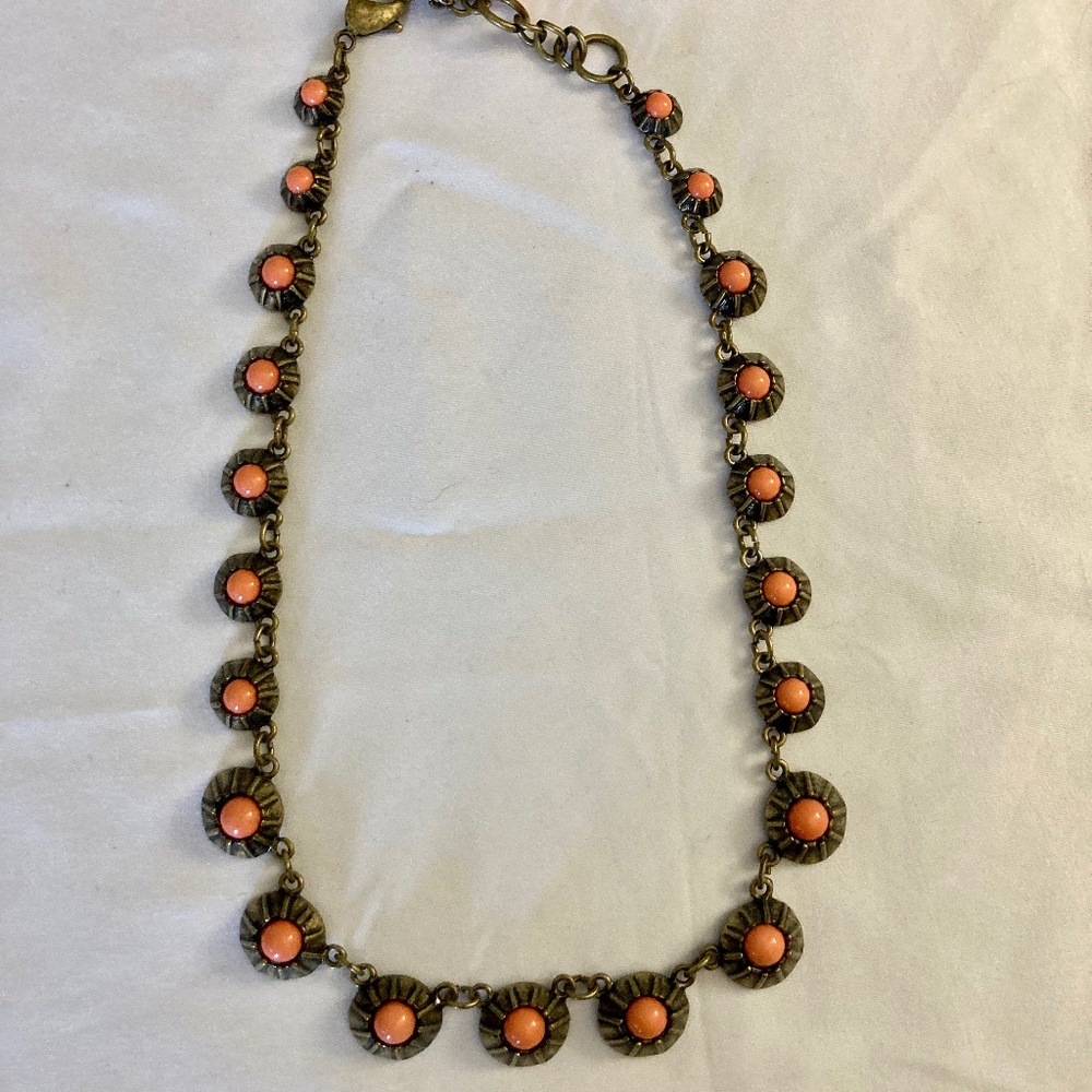 Brass and Coral Bead Necklace